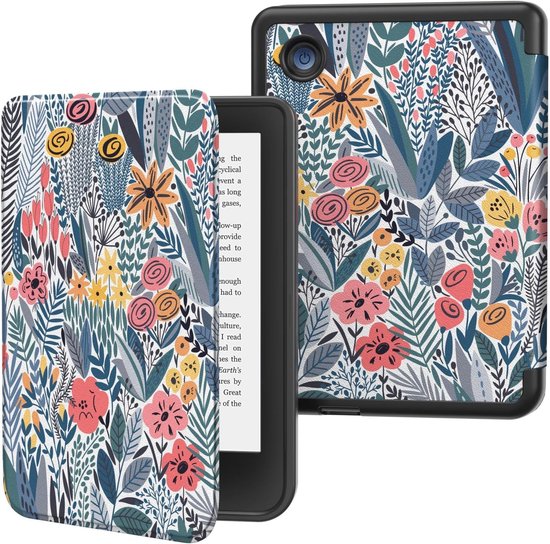SnelShoppen - Ultra Slim Lichtgewicht Kobo Clara BW/Colour/Clara 2E 6" Hoes - Blauw Bladeren Bloemen - Auto Wake/Sleep Functie - Perfecte Bescherming