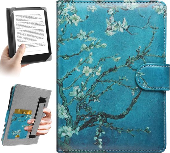 SnelShoppen - Universele E-Book Reader Hoes voor 6-6.8 Inch, Beschermende Case met Ingebouwde Pocket, Bloemenprint, Geschikt voor Kindle Paperwhite, K van Snelshoppen