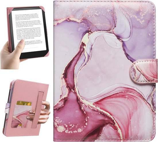 SnelShoppen - Universele Hoes voor 6'' E-book Reader, Beschermhoes voor Paperwhite 2025-2012, Nieuwe Kindle/Kobo/Tolino, Dali Roze, Hoogwaardige PU Le