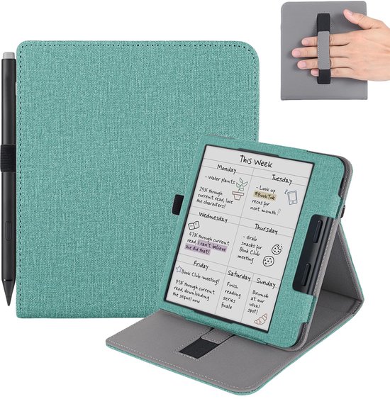 SnelShoppen - Vakarey Kobo Libra 2 Hoes met Penhouder, Slaapcover, Handband, Groen, E-reader Bescherming, Duurzaam, Lichtgewicht, Perfect voor Thuis e