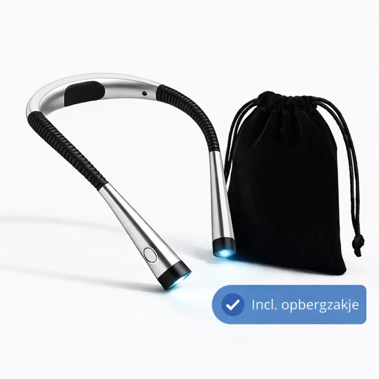 Snoozzle Neklamp Oplaadbaar - Inclusief Opbergzakje - leeslampje voor boek - Bedlamp - E-reader - Draadloos Leeslampje - Neklampje voor Haakwerk - 9 lichtstanden - Batterij van 80 uur - Zilver