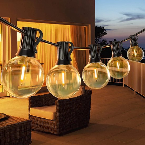 Solar-buitenverlichting (snoer), 9 meter (30ft) waterdichte terrasverlichting met afstandsbediening, 15 LED-lampjes, 8 lichtstanden, voor tuin en buiten