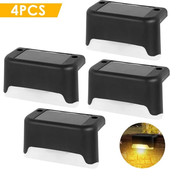 Solar trapverlichting, Solar verlichting, Terrasverlichting, Waterdichte LED-zonnelampen voor buitentrappen, schuttingen, tuin, terras, veranda (4 stuks, zwart) van Merkloos