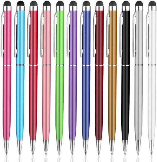 Solidchoice- Styluspen 12 stuks - 2-in-1 Styluspennen/Balpen - Precisie Siliconen Tips - Duurzaam Kunststof/Aluminium - Geschikt voor Touchscreens - Afmeting 13,6 x 0,75 cm - Touchscreenpen