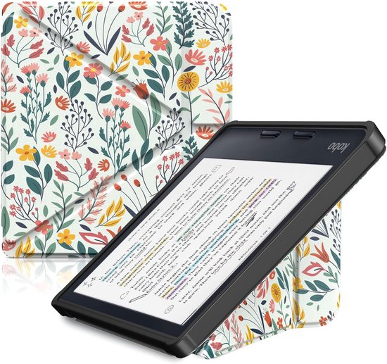 Stand Case voor 7" Kobo Libra Colour 2024 - Slim Premium PU Leather Sleeve Cover - Auto Sleep/Wake Support - Bloemen van KW-Commerce