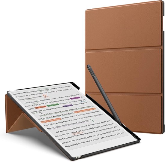 Stand Case voor Remarkable Paper Pro 2024 11.8" - Trifold Stand Cover - Premium Leather met Pen Holder - Auto Sleep/Wake voor Remarkable Pro 11.8" - Bruin van Merkloos