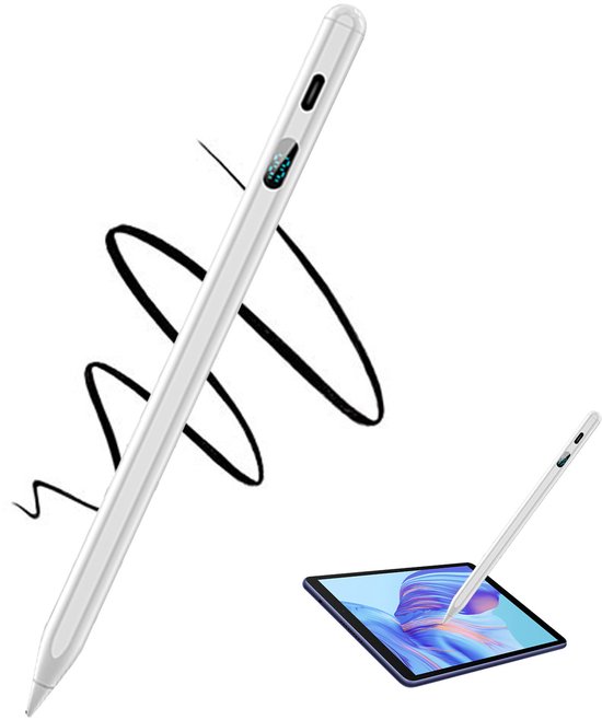 STILVORA Styluspennen - Touchscreen Pen Voor iPad En Android, Styluspen Met Palm Rejection, Vervangbare Tip, Oplaadbaar, Magnetische Beschermhoes - Aluminiumlegering, Wit