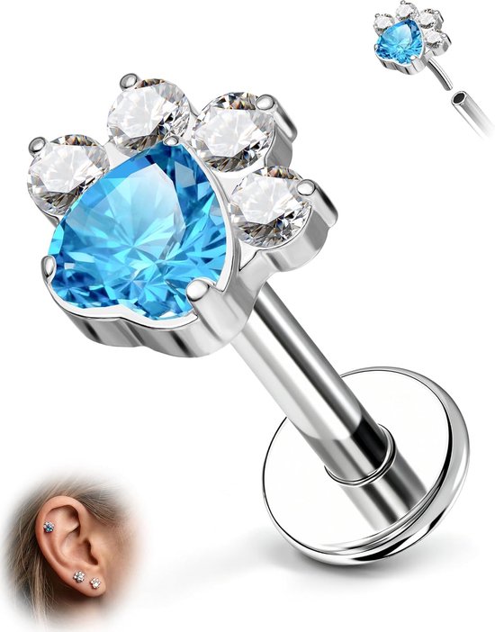 Studs 16G draadloze helix kraakbeen oorbellen poot tragus schelp vooruit helix piercing sieraden voor vrouwen met hart CZ