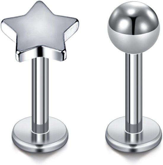 Studs 16G Platte Rug Tragus Helix Kraakbeen Stud Piercing met Sterbal