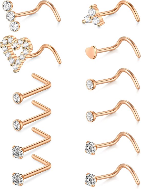 Studs 20G Neus Bone Neus Schroef Rvs Neus Twister Haak L Vormige Neus Piercing Sieraden Set, Metaal