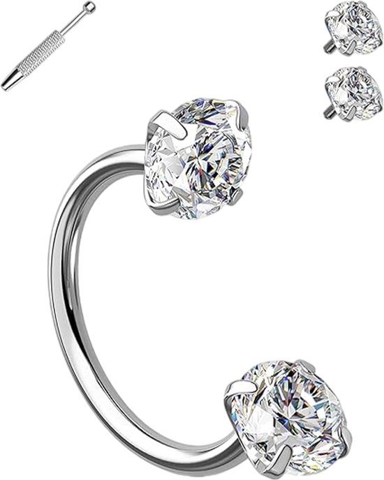 Studs, 316L Chirurgisch Staal Hoefijzer Neusringen met CZ, 20G 8MM Inwendig Geschroefd Piercing Sieraden voor Dames, 4 Stuks Set (Zilver）