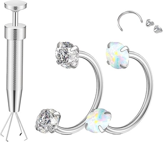 Studs, 316L Chirurgisch Staal Neuspiercing met CZ, Hypoallergene Neus Sieraden voor Dames & Heren, 6-delige Set