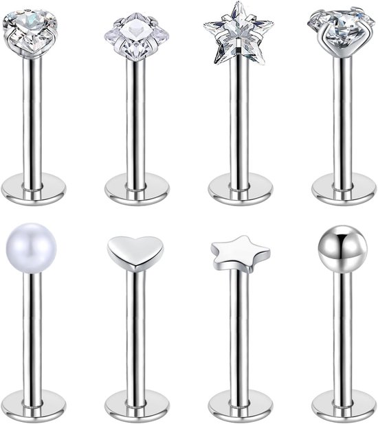 Studs 6-10mm 16G Platte Terug Helix Tragus Kraakbeen Oorbel Stud Piercing
