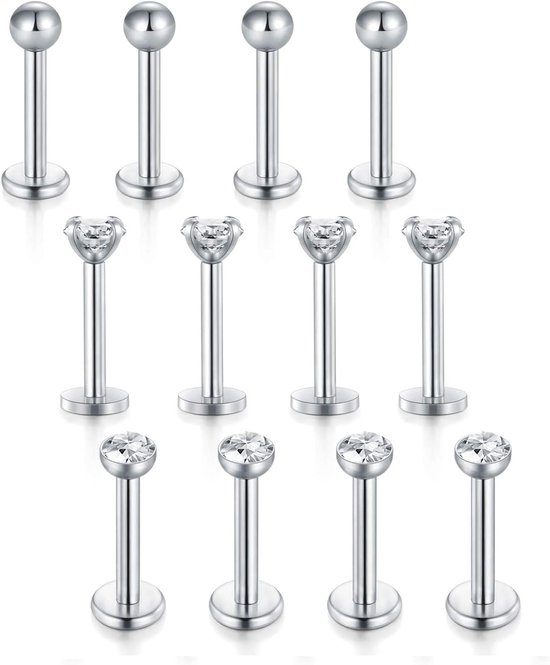 Studs 6mm 8mm 10mm Chirurgisch staal Piercing Lip Tragus Helix Monroe Medusa Stekker, Roestvrij staal