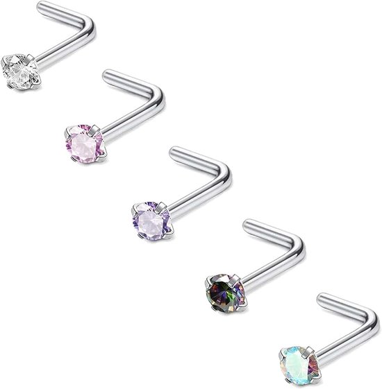 Studs Kleurrijke Diamant L Schroef Rechte Vormige Neus Stud Voor Vrouwen Mannen Neus Piercing Sieraden
