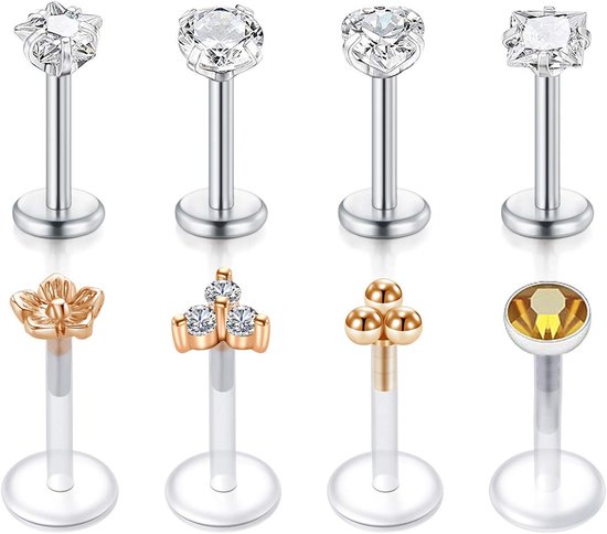 Studs Monroe Piercing Lip Piercing Retainer Kraakbeen Tragus Nail Conch Helix Oor Barbell Piercing Sieraden met Diamant CZ voor Mannen en Vrouwen