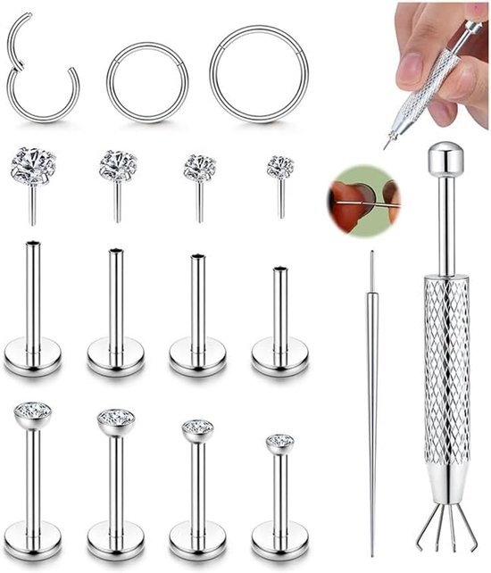 Studs Neus Ringen Set Hypoallergeen Chirurgisch Staal Threadless Labret Piercing Helix Kraakbeen Tragus Piercing Lip Ring 16/18/20G