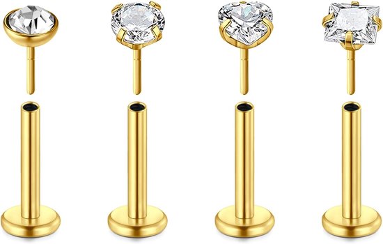 Studs Push in Tragus Helix Oorbellen 6/8/10mm Rvs Oorbellen Studs Zilver Goud Labret Piercing Bars Sieraden voor Vrouwen Mannen