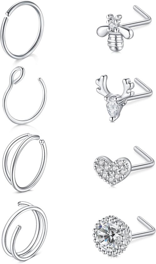 Studs Rechte L Vormige Neus Bone Neus Schroef Roestvrij Staal 20G 9-15Pcs Neus Piercing Sieraden Set