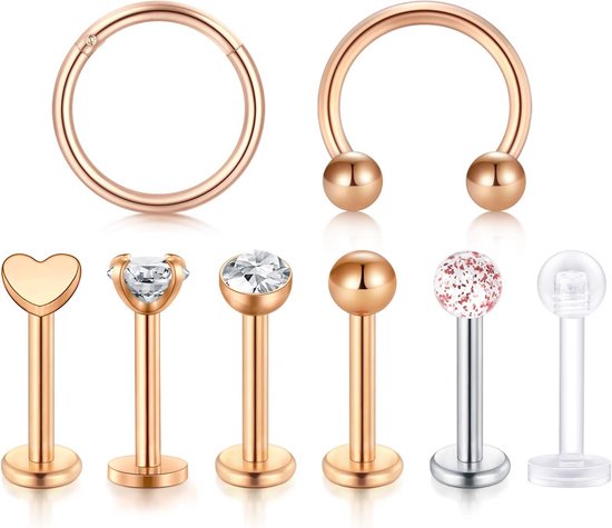 Studs Ringen Chirurgisch Staal 8mm 16G Platte Terug Barbell Hoefijzer
