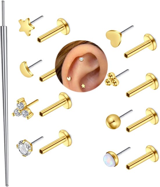 Studs Rvs Push in Neus Studs Ringen 16G Cz Tragus Kraakbeen Helix Conch Lip Labret Medusa neusgat Piercing Sieraden
