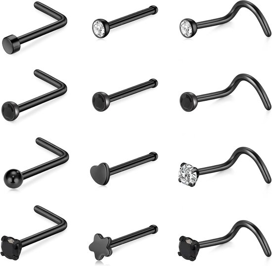 Studs Schroef Set Roestvrij Staal 0.6/0.8/1.0mm Neusgat 7mm Bar L vorm voor Vrouwen Mannen Piercing Sieraden 22g/20g/18g