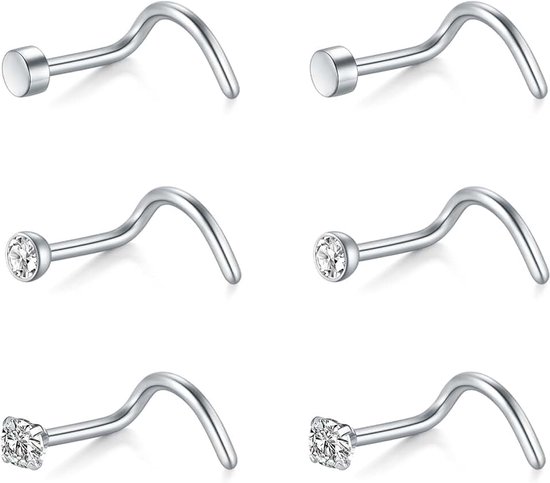 Studs Set Rvs Gebogen Neus Schroef Stud Neus Piercing 1.5/2/2.5/3Mm Cz Body Sieraden Voor Vrouwen Mannen