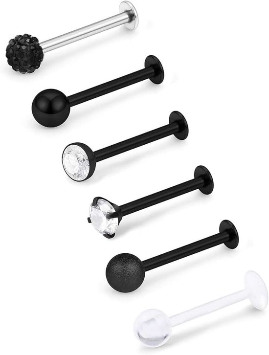 Studs Tragus Helix Oorbellen Lip Bars 6-15 Stks 16G Roestvrij Staal Medusa Piercing Sieraden Conch Oorbellen met Heldere Diamant voor Vrouwen Mannen