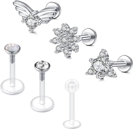 Studs Tragus Kraakbeen Oorbellen 16G 8Mm Chirurgisch Staal Plastic Helix Monroe Medusa Piercing