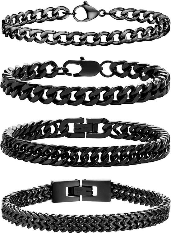 Stuks Armbanden Herren Zilver Goud Zwart 316L Roestvrij Staal Cubaanse Keten Cadeaus voor Mannen 19cm/21cm/23cm