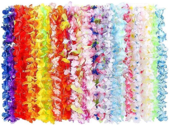 Stuks Hawaïaanse bloemenslingers, tropische feestversiering, hoela ketting lei, Aloha Tiki strandthema slingers voor volwassenen, Caraïbische verkleedaccessoires