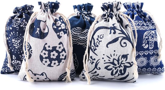 Stuks, kleine zakjes met trekkoord, katoenen zakjes, cadeauzakjes voor bruiloft en feest (C)