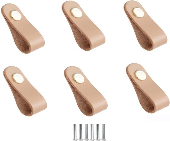 stuks lederen handgrepen meubelhandvat lederen meubels lederen lus voor kast handgrepen lederen kastdeur lade lederen meubelknoppen met schroeven, 75x25mm (beige)