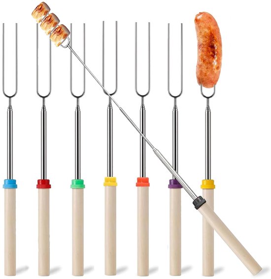 Stuks sjasliekspiesen van staal, uittrekbare grillspiesen voor marshmallows, maximale lengte 81 cm, voor BBQ, camping, kampvuur