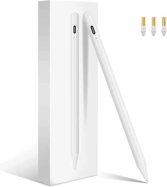 Stylus Pen voor Apple iPad 2018-2024 met 2X Snellader/Palm rejection, Kantelfunctie Pencil Compatibel met iPad Pro M4 11"/12.9"/13", iPad 10e/9e-6e generatie, iPad Air 3-5e/11-13" M2, iPad Mini 5/6