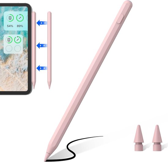 Stylus Pen voor iPad met Draadloos Opladen, iPad Pencil - Compatibel met iPad Air 5/4, iPad Mini 6, iPad Pro 11" 4/3/2/1, iPad Pro 12,9" 6/5/4/3 (Roze)