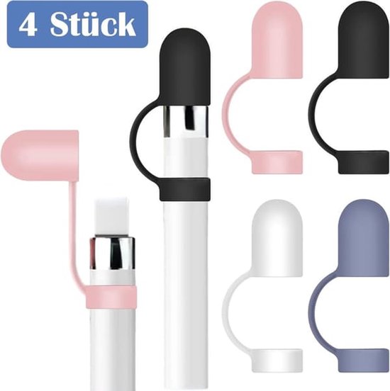 Stylus pennen,4 siliconen dopjes/hoesjes ter bescherming tegen geschikt voor de Apple Pencil 1e generatie (wit/donkerblauw/zwart/roze)