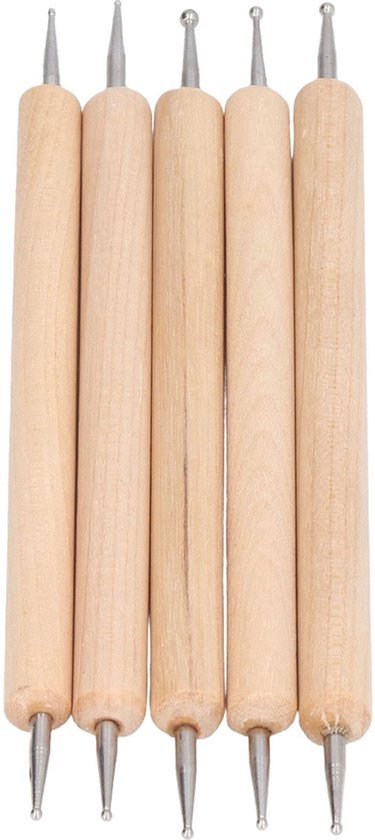 Stylus Set 5-delig - Roestvrij Staal - Beukenhandvat - Voor Overtrekken/Schilderen - Fijne Details - Lengte 130 mm - Rilpen