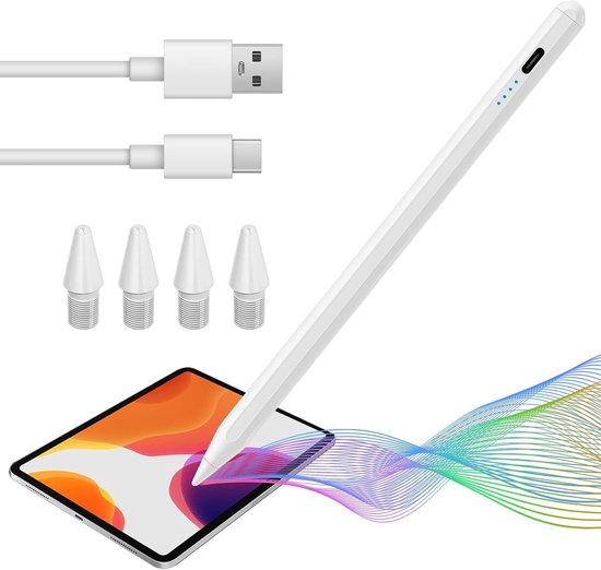 Stylus voor Apple iPad 2018-2025 met 4 metalen reservepunten, met kantel- en handpalmafwijzing en magnetische adsorptie, voor iPad 11/10/9/8/7/6, iPad Mini 7/6/5, iPad Air M2/5/4/3, iPad Pro M5/M4