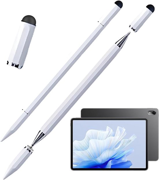 Stylus voor tablet pad, 2 stuks wit 3 n 1, hoge precisie met reservepunten, universeel voor smartphone, tekenen en schrijven.