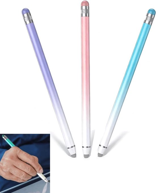 Stylus voor touchscreens met rubberen punten, 2-in-1 pen voor tablet/telefoon/besturingssysteem/besturingssysteem, universele pen en stylus voor hoge precisie
