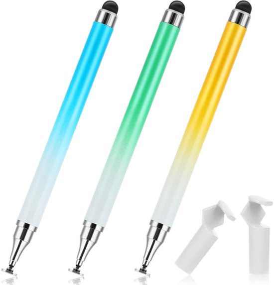 Styluspen 2-in-1 - Dual-end Styluspennen - Siliconen en Kunststof - Voor Smartphone/Tablet - Universeel Touchscreen - 3 Stuks - Touchpen
