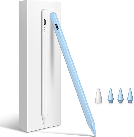 Styluspen voor iPad 2025-2018, potlood voor iPad 11e A16/10/9/8/7/6, Air 11/13 M2/M3, Pro 11/13 M4, Pro 12,9 inch, Air 5/4/3, Mini 7 A17 Pro/6/5, met sneller opladen, kantelsensor, palmsteun