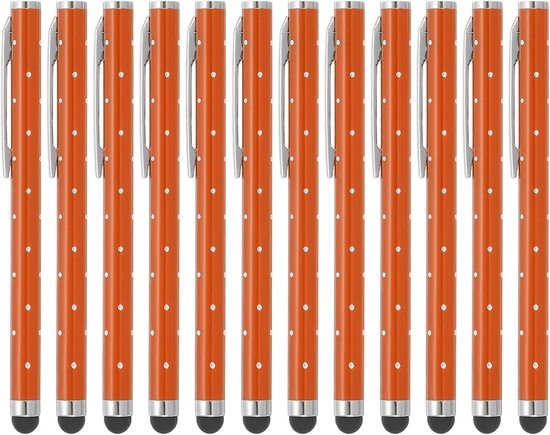 Styluspennen voor aanraakschermen, 12 stuks, hoge precisie, universele bling-stylus, kristal, metalen capacitieve pen voor touchscreen-apparaten, telefoon, tablet, laptop, oranje