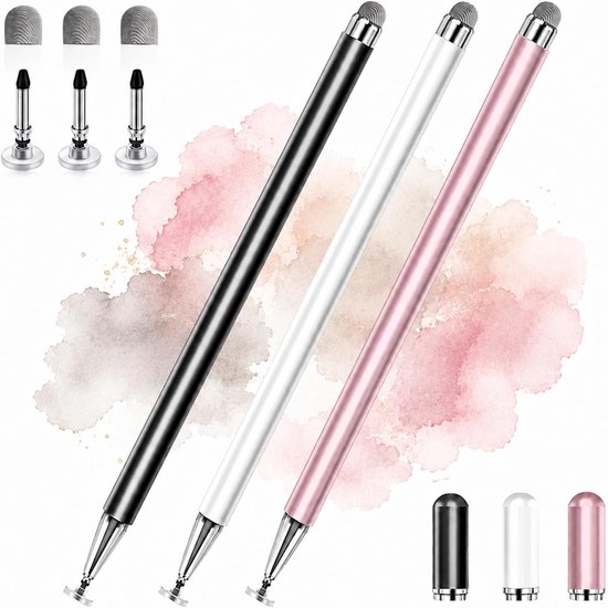 Styluspennen voor aanraakschermen, 2-in-1 universele styluspen met hoge precisie voor iPad, compatibel met Apple, iPhone, iPad, Android, Microsoft-tablets, telefoons, 3-pack, zwart, goud, wit