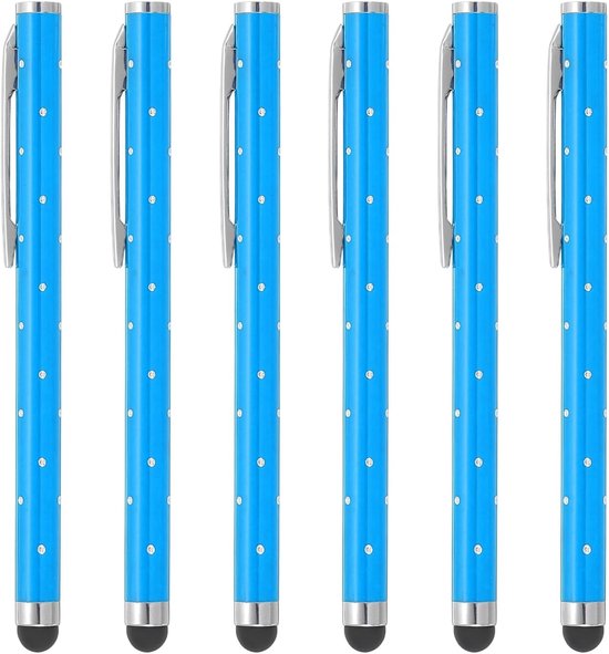 Styluspennen voor aanraakschermen, 6 stuks, hoge precisie, universele bling-stylus, kristal, metalen capacitieve pen voor touchscreen-apparaten, telefoon, tablet, laptop, blauw