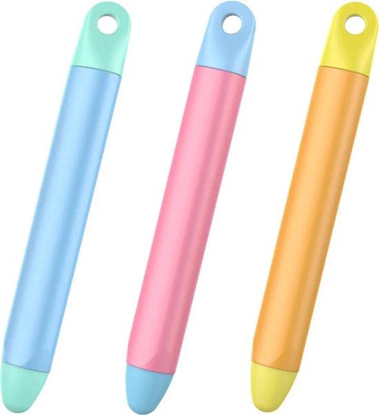 Styluspennen voor kinderen (3-pack) – Siliconenpuntjes, schermbeschermer, geschikt voor iPads, tablets en smartphones (roze/oranje/blauw)