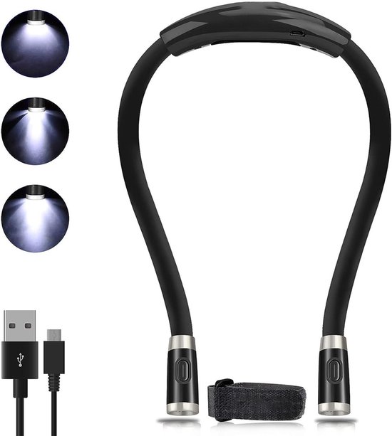 SVN® Oplaadbare Neklamp – leeslamp met 16 brand uren – Leeslampje voor boek met 3 oogbeschermingsmodi – Zwart - ‎ 26cm x 52cm x 26cm