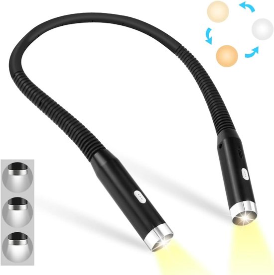 SVN®Nekleeslamp - Leeslampje voor Boek - Neklamp met 3 Lichtstanden - LED Verlicht - 3 Kleuren - Extra Licht - Zwart - 19cm x 13cm x 3cm; 108.3 g van Merkloos