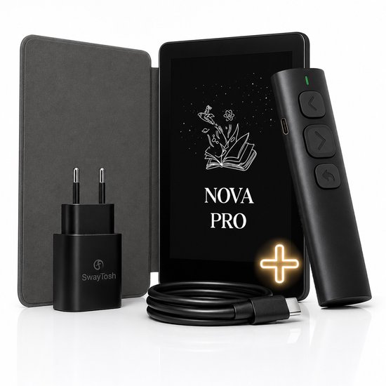 SwayTosh Comfort Bundel - E-Reader Nova Pro + Nova Remote - E-Reader met Bluetooth Afstandsbediening - Voor Storytel, Ebooks & Luisterboeken van SwayTosh
